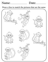 Monkey Puzzle. Printable Activity Page for Kids. Educational Resources for School for Kids. Kids Activity Worksheet. Match Similar Shapes