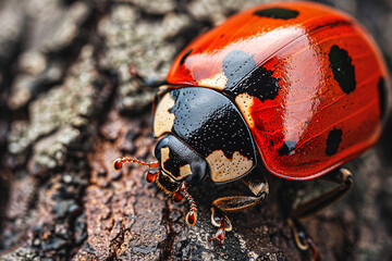 Close-up of a ladybug on tree bark
