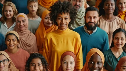 A large gathering of diverse people smiling and posing.