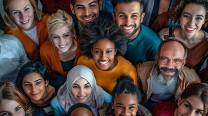 Diverse group of smiling people, representing the concept of community and diversity in society.