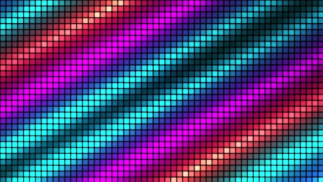 Abstract animated background of multi-colored squares. Abstract gradient background. Pixel background for web design. Small squares of computer mosaic. 3D rendering. Abstract animation 4K