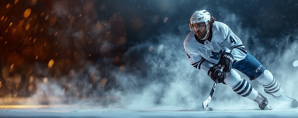 Naklejka premium Hockey player making a fast break on ice