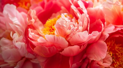 Details of the peony flowers, showing their soft texture and vibrant colors. generative ai