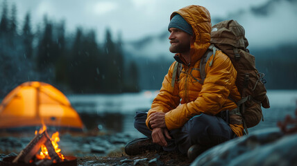 family having fun doing camping.generative ai