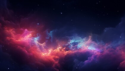 Stunning colorful nebula in deep space with vibrant hues of blue, pink, and orange, set against a backdrop of countless stars and cosmic clouds.