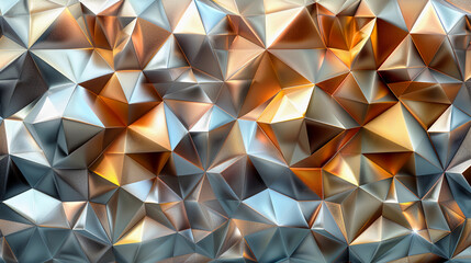 A piece of art with a lot of triangles and gold and silver colors