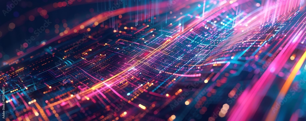 Aufkleber vibrant and futuristic abstract digital circuitry background with colorful neon lights, representing