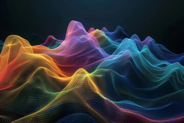 Obraz premium Vibrant abstract waves of colorful light creating a mesmerizing digital landscape on a dark background, representing technology and innovation.