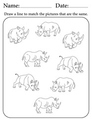 Rhino Puzzle. Printable Activity Page for Kids. Educational Resources for School for Kids. Kids Activity Worksheet. Match Similar Shapes