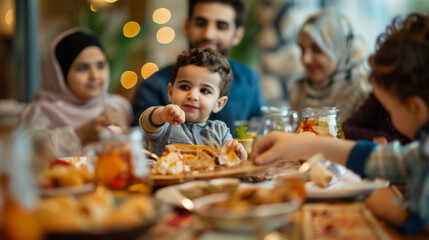 Muslim family celebrating .