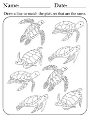 Sea Turtle Puzzle. Printable Activity Page for Kids. Educational Resources for School for Kids. Kids Activity Worksheet. Match Similar Shapes