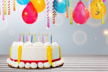 Beautiful birthday cake on celebration party background