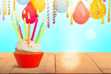 Beautiful birthday cake on celebration party background