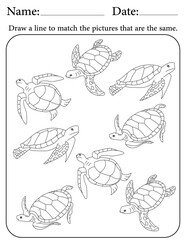 Sea Turtle Puzzle. Printable Activity Page for Kids. Educational Resources for School for Kids. Kids Activity Worksheet. Match Similar Shapes