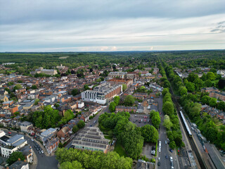 High Angle View of British Historical City of Winchester Central During Sunset. England United Kingdom, May 17th, 2024