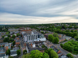 High Angle View of British Historical City of Winchester Central During Sunset. England United...