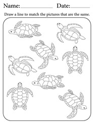 Sea Turtle Puzzle. Printable Activity Page for Kids. Educational Resources for School for Kids. Kids Activity Worksheet. Match Similar Shapes