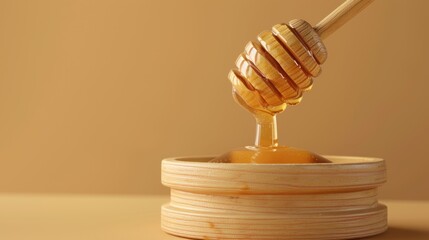 Honey Being Poured Into Wooden Bowl