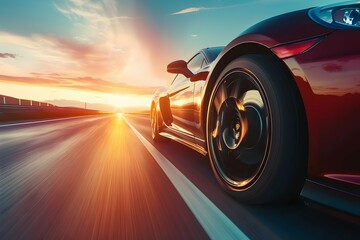 Fast sports car driving on the street