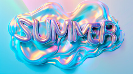 3D fluid holographic colorful illustration, abstract representation of the word "summer"