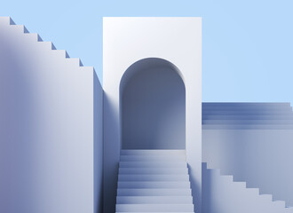 Minimal abstract scene with  stairways and arch. 3da background.