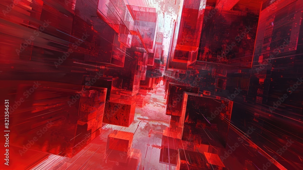 Poster the image is a red abstract background with a glowing light in the center. it looks like a tunnel or