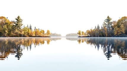Fototapeta premium The image shows a beautiful autumn landscape with a lake and trees in the fall season