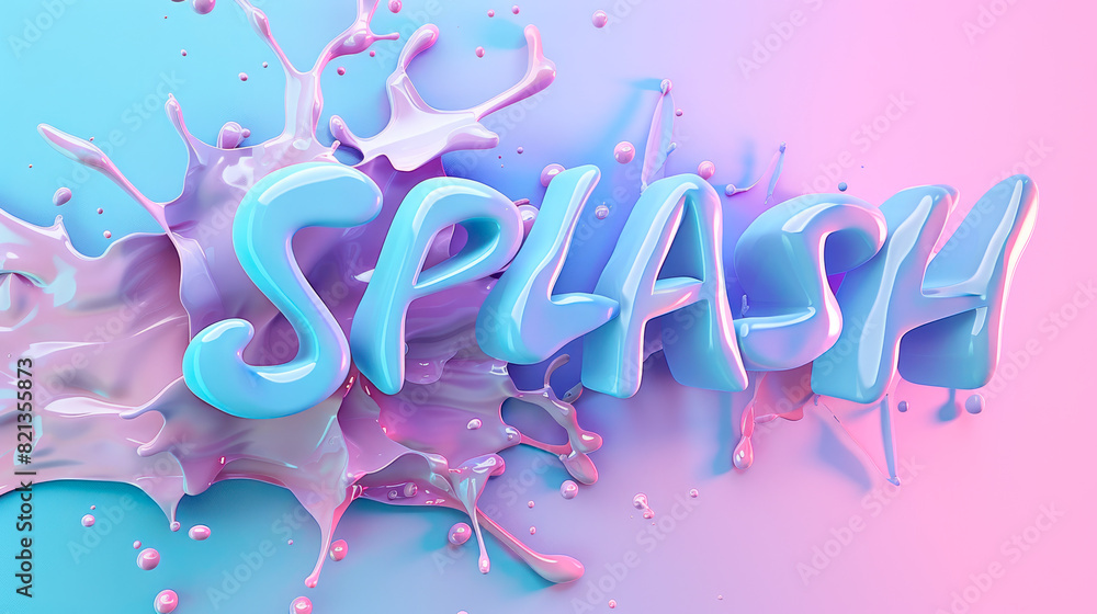 Fototapete a splash of pink and blue paint with the word splash written in a squiggly font