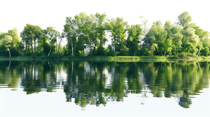 Fototapeta premium The photo shows a beautiful landscape with a river, green trees and blue sky