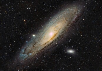Andromeda Galaxy. This picture was not generated using Artifitial Inteligence, but rather by integrating many pictures taken with a Skywatcher 200 PDS telescope from my balcony.