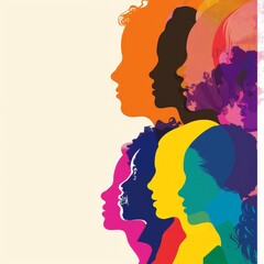 A colorful poster of women's faces with the words "Women" written in the center