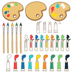 絵の具と絵筆のアートイラストセット