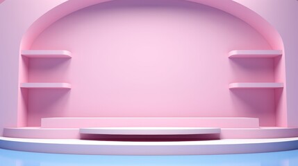 Pastel 3d product display stand on cream studio podium, creating an empty luxury floor atmosphere