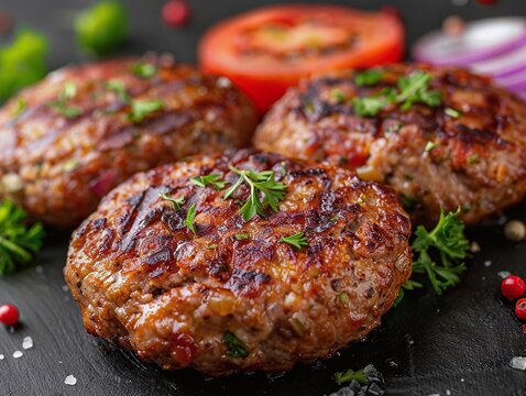 A delicious and juicy burger patty, made with high-quality ground beef chuck and seasoned with a blend of spices