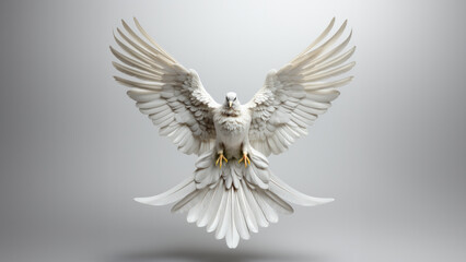 Fototapeta premium Dove with spread wings in the studio. flying bird