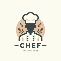 vector chef logo with a simple and minimalist style. calm colors.