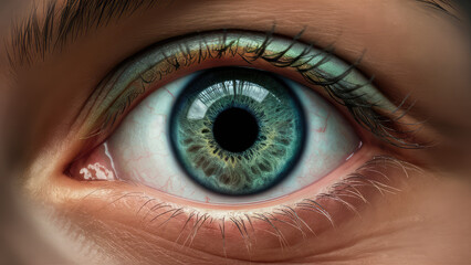 Fototapeta premium close up sharpest image of a eye ball with blue eye with blue green rim