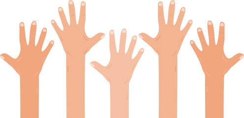 Raised hands illustration with diverse skin tones