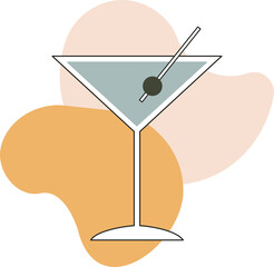 Minimalistic martini glass with olive on abstract background