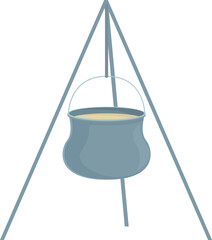 Vector illustration of a tripod cooking pot for campfire meals, isolated on white background