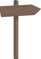 Detailed wooden arrow signpost illustration with blank, rustic, brown, simple, cartoon, vector, isolated, directional, and natural design elements for wayfinding and navigation concepts