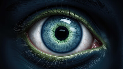 Fototapeta premium close up sharpest image of a eye ball with blue eye with blue green rim