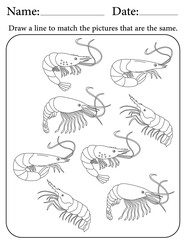 Shrimp Puzzle. Printable Activity Page for Kids. Educational Resources for School for Kids. Kids Activity Worksheet. Match Similar Shapes