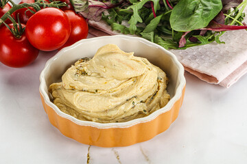 Creamy hummus in the bowl