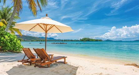 Two Chairs Under an Umbrella on a Beach