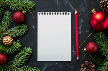 Notepad With Pencil and Christmas Decorations