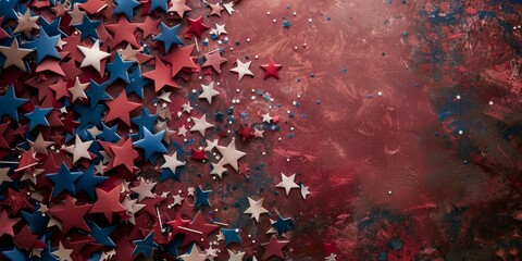 4th of july US decotared background, with empty copy space. Top down view. 