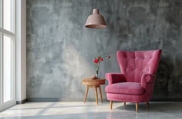 Pink Chair Next to Table With Vase