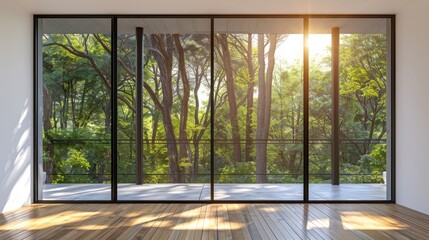 Room With Large Window and Wooden Floor