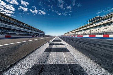 A race track with a long straight road and a zebra crossing